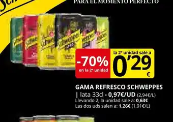 Supermercados MAS SCHWEPPES Gama refresco oferta