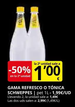 Supermercados MAS SCHWEPPES Gama refresco o tonica oferta
