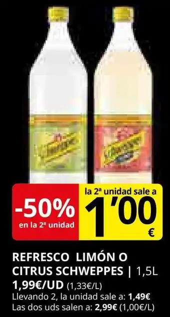 Supermercados MAS SCHWEPPES refresco limón o citrus oferta