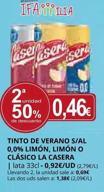 Supermercados MAS LA CASERA Tinto de verano s/al 0,0% limón, limón o clásico oferta