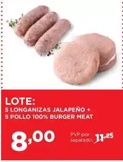Alimerka 5 longanizas jalapeño + 5 pollo 100% burger meat oferta