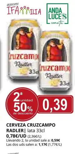 Supermercados MAS CRUZCAMPO RADLER Cerveza oferta
