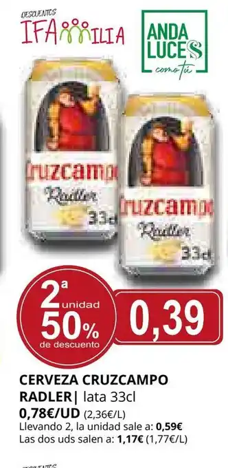 Supermercados MAS CRUZCAMPO RADLER Cerveza oferta