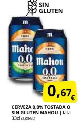 Supermercados MAS MAHOU Cerveza 0,0% tostada o sin gluten oferta