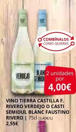 Supermercados MAS Vino tierra castilla f. rivero verdejo o casti semidul blanc faustino rivero oferta