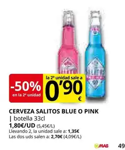 Supermercados MAS Cerveza salitos blue o pink oferta