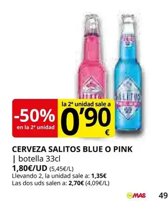 Supermercados MAS Cerveza salitos blue o pink oferta