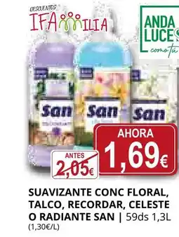 Supermercados MAS SAN Suavizante conc floral, talco, recordar, celeste o radiante oferta