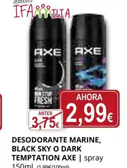 Supermercados MAS AXE Desodorante marine, black sky o dark temptation oferta