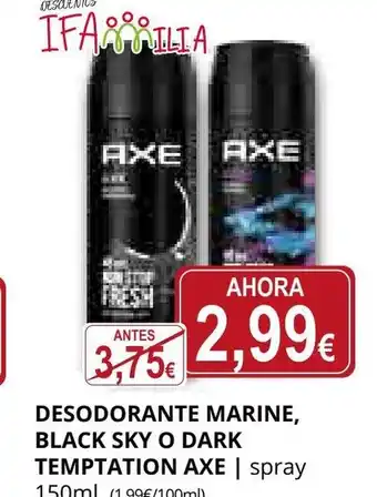 Supermercados MAS AXE Desodorante marine, black sky o dark temptation oferta