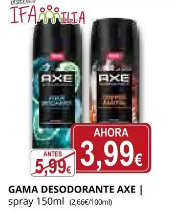 Supermercados MAS AXE Gama desodorante oferta