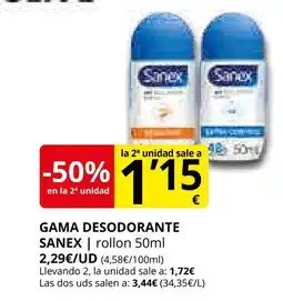 Supermercados MAS SANEX Gama desodorante oferta
