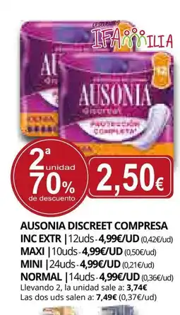 Supermercados MAS AUSONIA Discreet compresa oferta