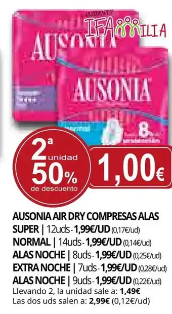 Supermercados MAS AUSONIA Air dry compresas alas super oferta