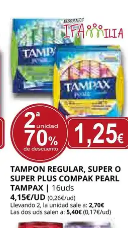 Supermercados MAS TAMPAX Tampon regular super o super plus compak pearl oferta