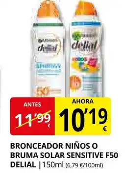 Supermercados MAS DELIAL Bronceador niños o bruma solar sensitive f50 oferta