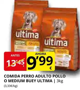 Supermercados MAS ULTIMA Comida perro adulto pollo o medium buey oferta