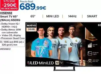 Costco Hisense - smart tv 65 65 (64cm) 65e8q oferta