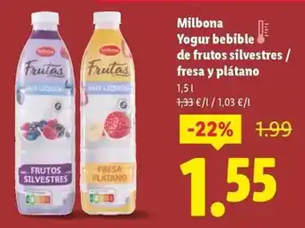 Lidl Milbona - yogur bebible de frutos silvestres oferta