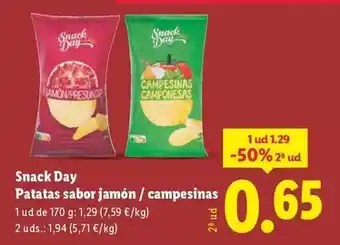 Lidl Snack day - patatas sabor jamon / campesinas oferta