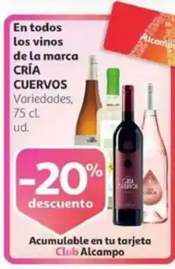 Alcampo CRÍA CUERVOS En todos los vinos de la marca oferta