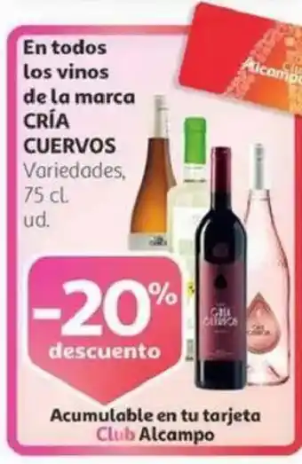 Alcampo CRÍA CUERVOS En todos los vinos de la marca oferta