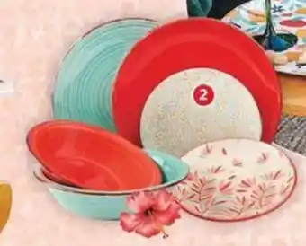 Alcampo ACTUEL Vajilla de gres pintada a mano azul o rojo oferta
