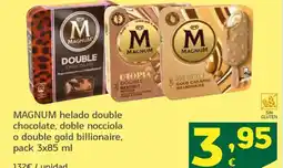 HiperDino MAGNUM helado double chocolate, doble nocciola o double gold billionaire oferta
