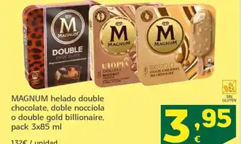 HiperDino MAGNUM helado double chocolate, doble nocciola o double gold billionaire oferta