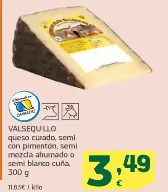 HiperDino VALSEQUILLO queso curado, semi con pimentón, semi mezcla ahumado o semi blanco cuña oferta