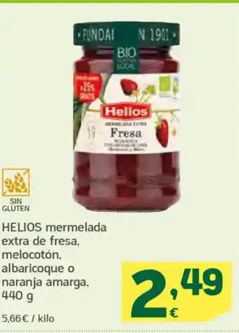 HiperDino HELIOS mermelada extra de fresa, melocotón, albaricoque o naranja amarga oferta