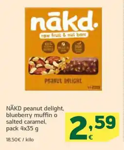 HiperDino NĀKD peanut delight, blueberry muffin o salted caramel oferta