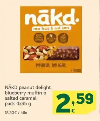 HiperDino NĀKD peanut delight, blueberry muffin o salted caramel oferta