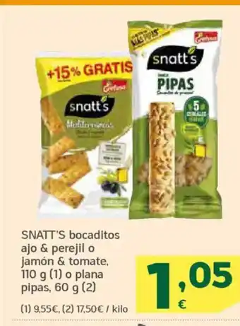 HiperDino SNATT'S bocaditos ajo & perejil o jamón & tomate oferta