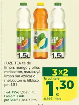 HiperDino FUZE TEA té de limón, mango y piña, melocotón, maracuyá, limón sin azúcar o melocotón & hibisco oferta