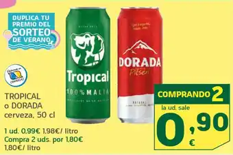 HiperDino TROPICAL o DORADA cerveza oferta