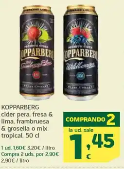 HiperDino KOPPARBERG cider pera, fresa & lima, frambruesa & grosella o mix tropical oferta