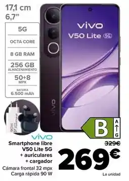 Carrefour Vivo - smartphone libre v50 lite 5g + auriculares + cargador oferta