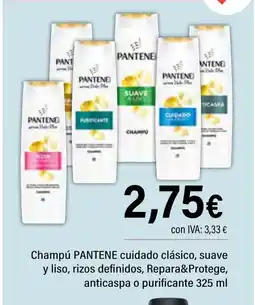 Cash Ifa PANTENE Champú cuidado clásico, suave y liso, rizos definidos, Repara&Protege, anticaspa o purificante oferta