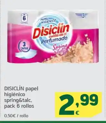 HiperDino Disiclín papel higiénico spring&talc, pack 6 rollos oferta