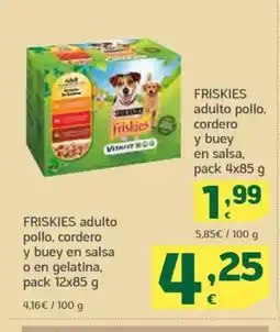 HiperDino FRISKIES adulto pollo, cordero y buey en salsa oferta