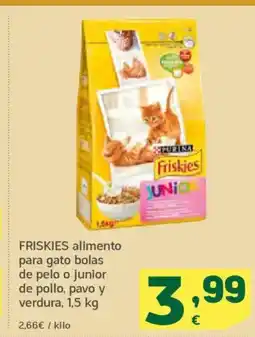 HiperDino FRISKIES alimento para gato bolas de pelo o junior de pollo, pavo y verdura oferta