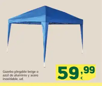HiperDino Gazebo plegable beige o azúl de aluminio y acero inoxidable, ud. oferta