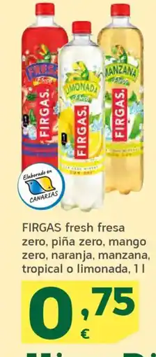 HiperDino FIRGAS fresh fresa zero, piña zero, mango zero, naranja, manzana, tropical o limonada oferta