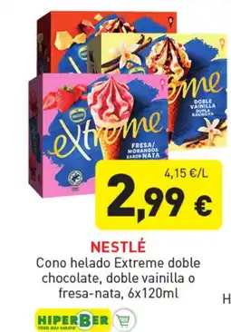 Hiperber NESTLÉ Cono helado Extreme doble chocolate, doble vainilla o fresa-nata oferta