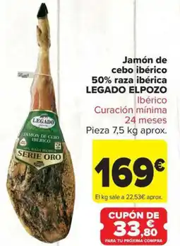Carrefour Market LEGADO ELPOZO Jamón de cebo ibérico 50% raza ibérica oferta