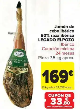 Carrefour Market LEGADO ELPOZO Jamón de cebo ibérico 50% raza ibérica oferta