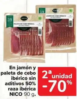 Carrefour Market NICO En jamón y paleta de cebo ibérico sin aditivos 50% raza ibérica oferta