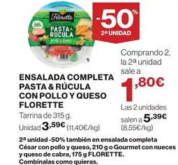 Supercor FLORETTE Ensalada completa pasta & rúcula con pollo y queso oferta