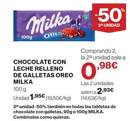 Supercor MILKA Chocolate con leche relleno de galletas oreo oferta